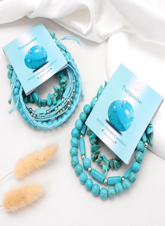 Raicegs 3PC Turquoise Crystal Bracelet for Women Natural Stone Beaded Bracelets Handmade Stretch Bracelet Healing Crystal Jewelry for Women - Image 5